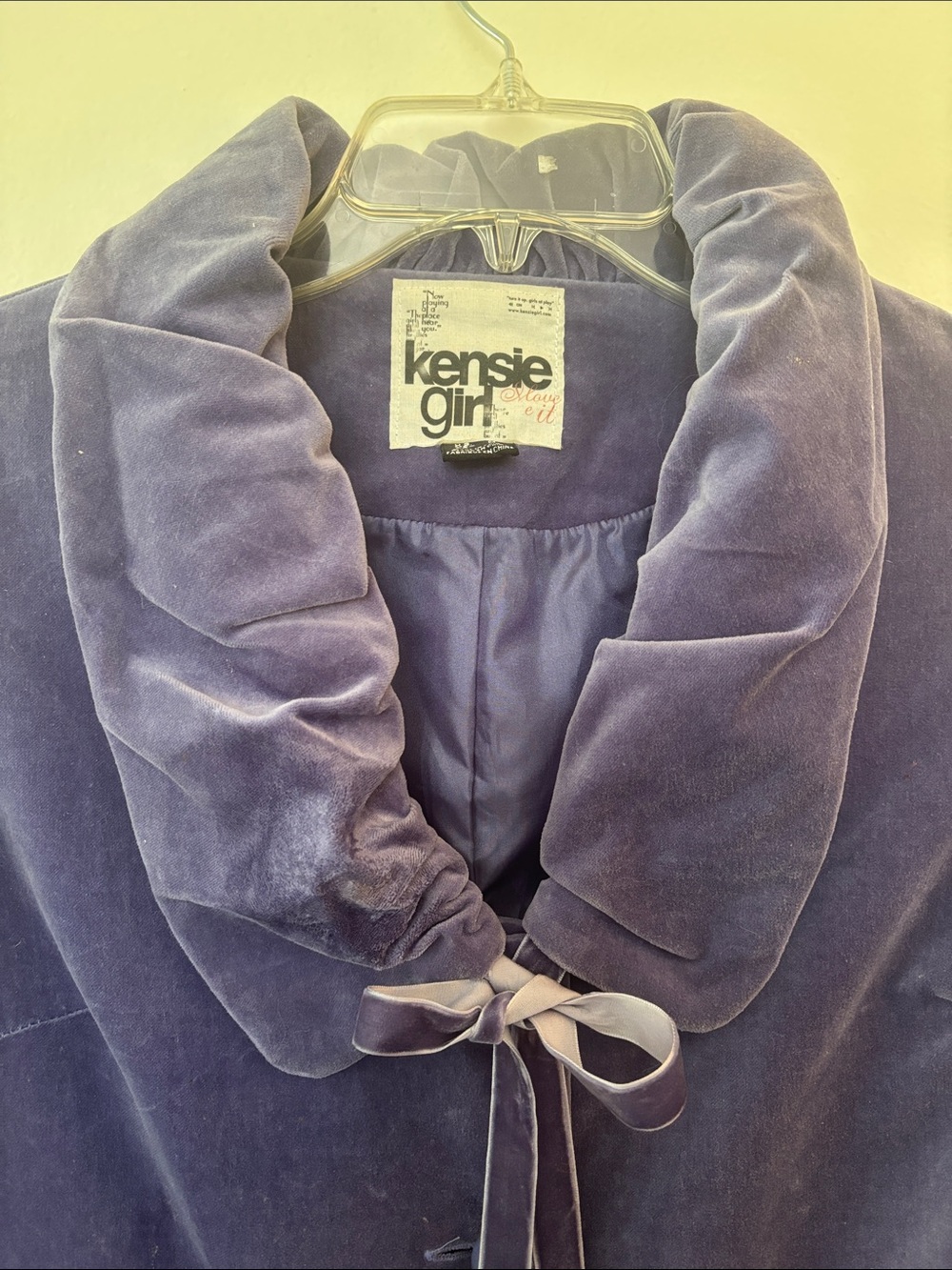 Kensie Girl Purple Plush Velvet  Jacket with Bow in Lilac